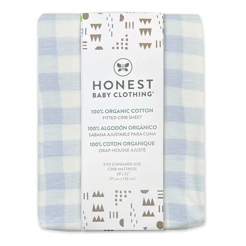 HonestBaby Unisex-Baby Fitted Crib Sheets Set Standard Mattress, 100% Organic Cotton Baby Boys, Girls, Neutral, 1 Pack - Peach Skin Painted Buffalo Check, One Size2