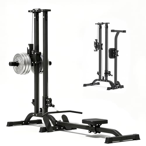 TOUSAINS CR63 Foldable Cable Machine, 450 lb Plate Loaded LAT Pulldown and Low Row Machine, Freestanding Compact Pulley System for Home Gym, Fits 1' & 2' Plates and Dumbbells