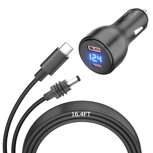 Starlink Mini 12V Adapter Booster 16.4FT, 12V to 20V DC Step Up Converter with 100W, Starlink Mini Car Charger Cigarette Lighter 20V 100W with Voltmeter Supports 23M /75FT USB C to DC Power Cable