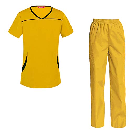 Women's Scrubs Set Scrub Top and Pants Scrubs Set Yellow