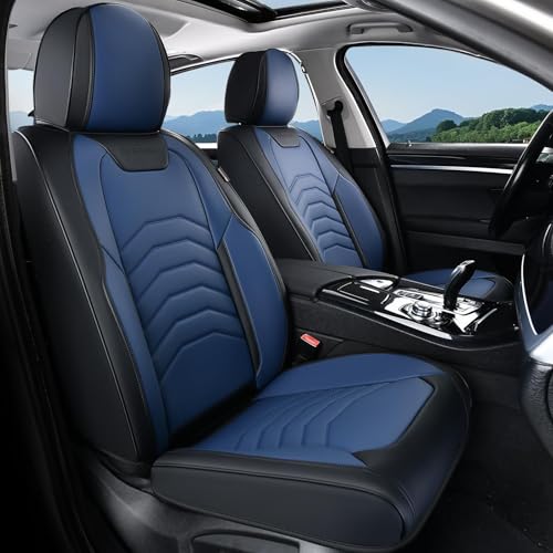 Image of Coverado Leather Seat Covers, Car Seat Covers Front Seats, Waterproof Seat Covers for Cars, Faux Leather Automotive Seat Covers Universal Seat Covers Protector Fit for Most Cars Trucks SUV, Black&Blue