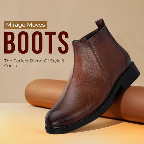 Image of STANPHORD Men Chelsea Ankle Boots | PU Zip Closure | Solid High-Top Casual Semi-Formal | Cushioned Insole | Office Outdoor Travel Wear (TPSL S16)