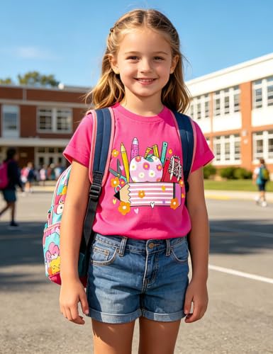 Cuddomper Girls Short Sleeve T-Shirts Size 4-5 Back to School Tee Hot Pink — view 3