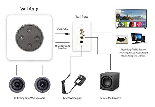 Vanguard Dynamics Vail Amp - In Wall Flush Mount Stereo 60Watt Amplifier For Echo Dot 2Nd Generation #TOP5