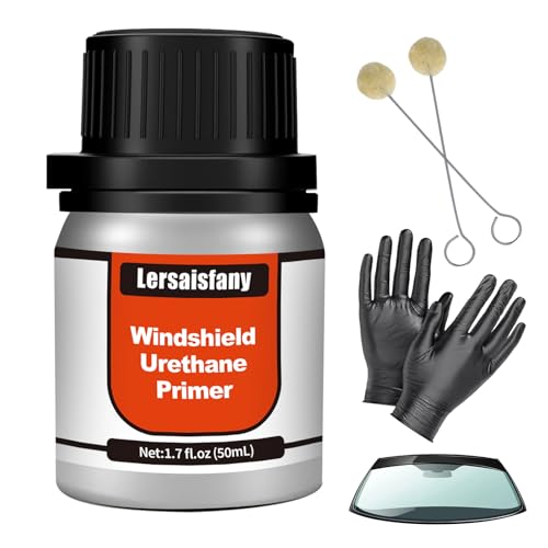 LERSAISFANY Windshield Primer Kit - Single Step Urethane Adhesion Promoter - Fast Dry UV Resistant No Mix - Black 50mL with Applicators and Gloves