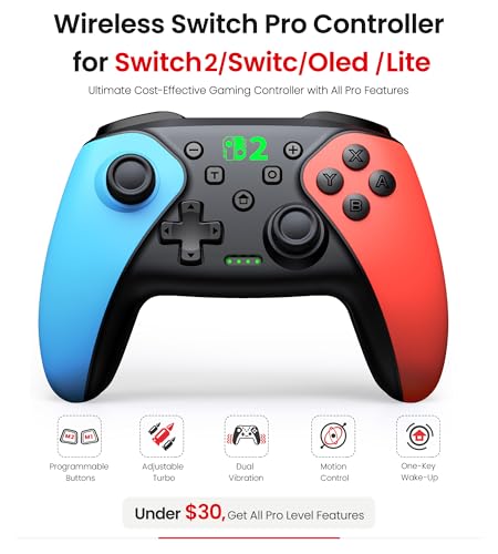 Image of Wireless Switch Controller for Nintendo Switch /Switch 2 /Lite /OLED Controller, Switch Controller with a Mouse Touch Feeling on Back Buttons, Extra Switch Pro Controller with Wake-up,Programmable, Turbo Function (Sky Blue and Coral Red)