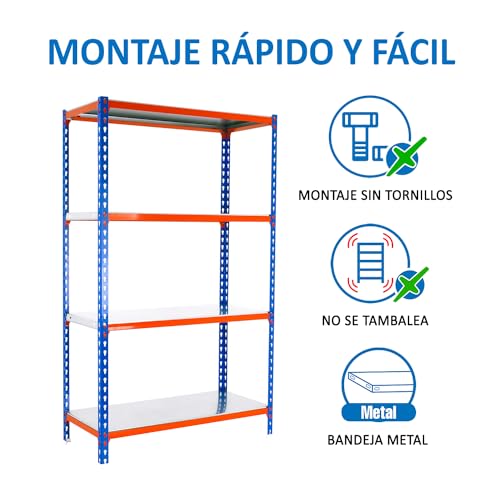 Simon Rack Schwerlastregal, 1500x1000x400 mm, Bis 180 kg Belastbar, 4 Verstellbare Ablagen, Kellerregal, Lagerregal, Blau/Orange/Verzinkt - Simonclick