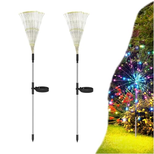 etheray Luzes solares ao ar livre para decoração de jardim, pacote com 2, luzes LED de fogos de arti