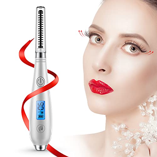 Heated Eyelash Curler Electric Eyelash Curler for Women Heated Lash Curler with Led Display and 3 Temperature Modes, USB Rechargeable, Natural Curling & Long Lasting (White)
