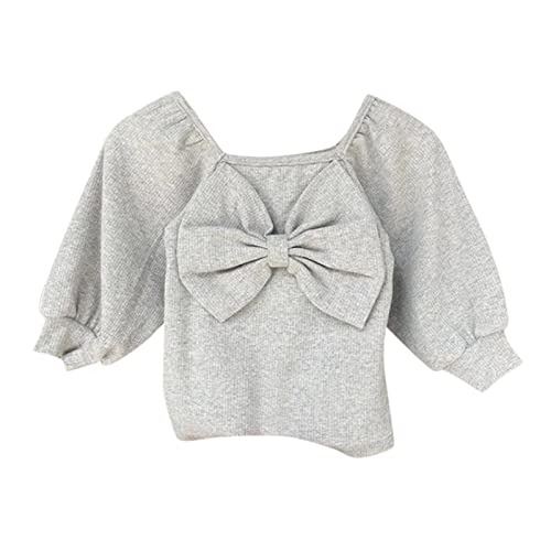 Blue Shirt for Girls Crop Top Girl Solid Bowknot Long Ruffled Sleeve Blouse Tops Outfits Blue Shirt for Girls Crop Top