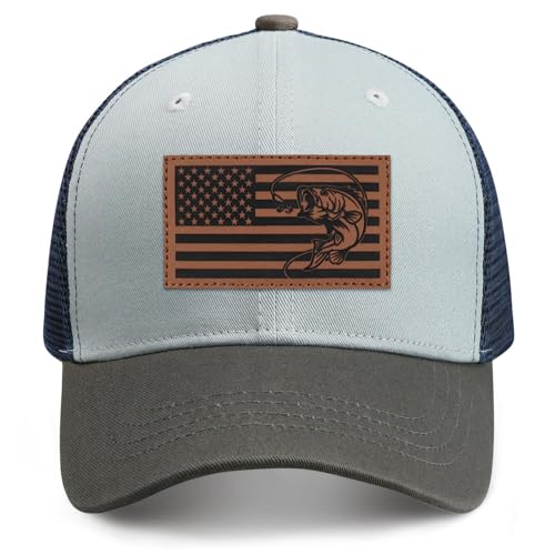 Image of Fishing Gifts for Men American Flag Trucker Hat Mens Fathers Day Christmas Birthday Gifts Fishing Hat for Dad