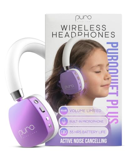 Puro Sound Labs Noise Cancelling Headphones for Kids - 85 dB Volume Limit, Built in Mic, 35-Hour Battery, Lightweight On Ear Design & Comfy Fit, Bluetooth Headphones for Kids – PuroQuiet Plus, Purple