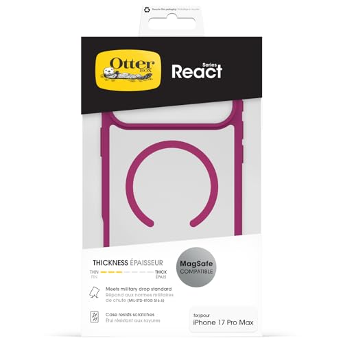 Image of OtterBox React Series MagSafe Case for iPhone 17 Pro Max, Shockproof, Drop Proof, Ultra-Slim, Protective Thin Case, Tested to Military Standard, Clear /Pink