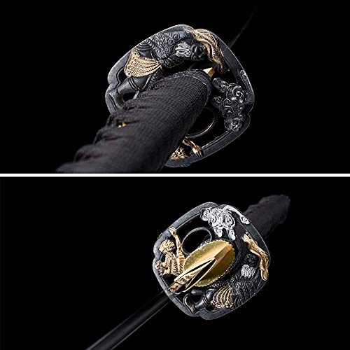 fengze Handmade Samurai Sword, 40 Inch Damascus Steel Ultra Sharp Fully Hand Forged Katana Sword for Real Battle, Full Tang, Clay Tempered (Specter)