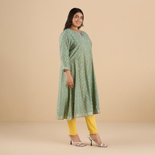 Image of BIG HELLO - THE PLUS LIFE Women's Polyester Blend Kurti Green