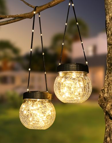 PARTPHONER Solar Lantern Solar Lights Outdoor Waterproof 2-Pack, Solar Powered Hanging Lights...