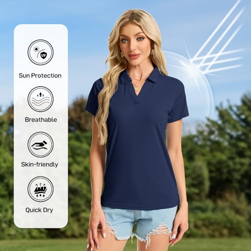 Image of Women's Polo Shirts Short Sleeve Quick Dry UPF 50+ Sun Protection Golf Tops