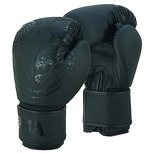 Gants de boxe Muay Thai Playwell Twin Tiger Noir mat pour entraînement au combat