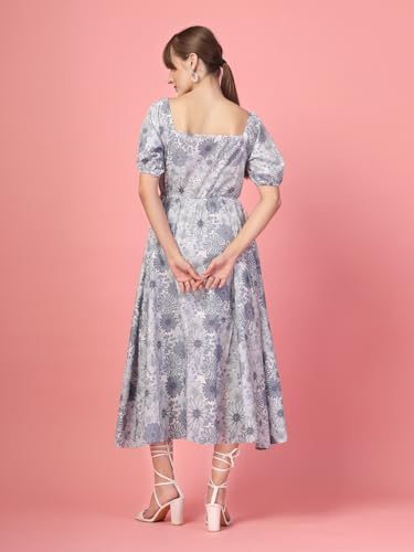 Image of OOMPH! Below Knee Shift Pink Dress in Crepe Fabric with Round Neck and Puff Sleeves - md619l