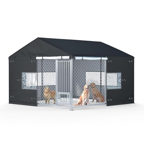 Ddeman Outdoor Dog Kennel Cover Large Outdoor Heavy Duty Dog Kennel Mesh Large Cage Cover Waterproof and Dustproof 10ft X 10ft X 7ft (Cover Only Without Frame)