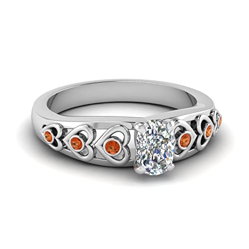 Image of 55Carat Choose Your Gemstone Heart Design Diamond CZ Accent Ring Sterling Silver Cushion Shape Side Stone Engagement Rings Matching Jewelry Wedding Jewelry Easy to Wear Gifts US Size 4 to 12