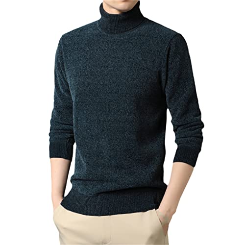 Pull d'hiver homme chaud col roulé pull en polaire épaisse vert foncé M