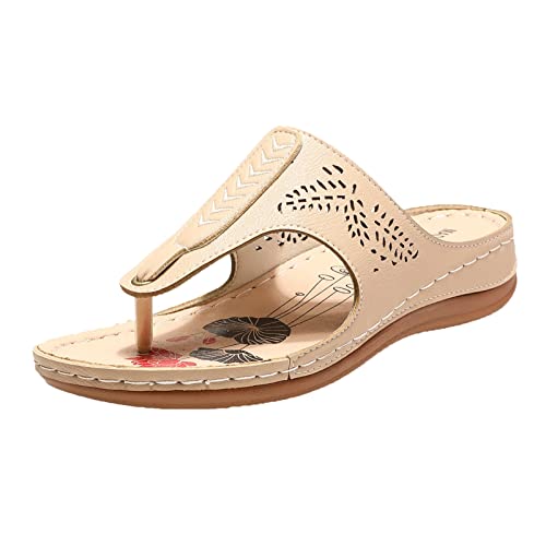 Chanclas planas para mujer, sandalias de verano, sandalias de dedos abiertas, antideslizantes, con suelas suaves, zapatos de verano, zapatos de playa, zapatos de ocio, sandalias, beige, 37 EU