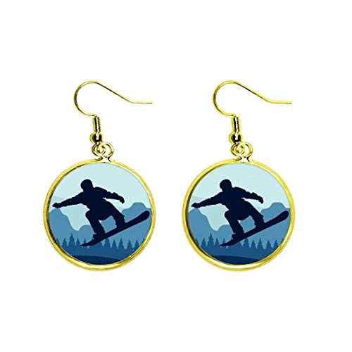 Pendientes de esquí dorados con diseño de bota y traje de invierno para mujer