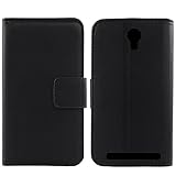 Gukas Design Echt Leder Tasche Für Alcatel One Touch Idol 2 Mini S OT-6036Y Hülle Handy Flip Brieftasche mit Kartenfächer Schutz Protektiv Genuine Premium Hülle Cover Etui Skin Shell (Schwarz)