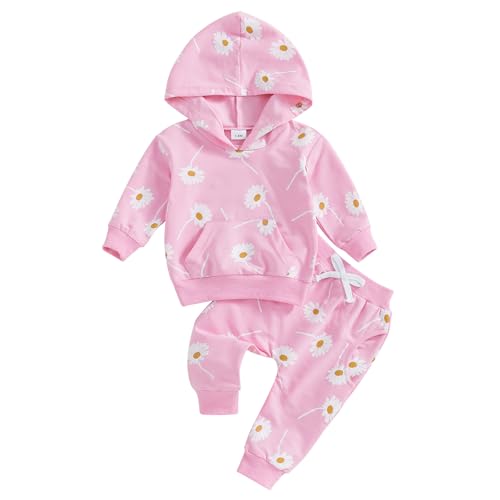 Loalirando - Loalirando Ensemble Fleurie Bébé Fille de 2 Pièces, Sweat-Shirt à Manches Longues avec Capuche + Pantalon Taille Elastique (3 Mois à 3 Ans) (Rose, 12-18 Months) - -35%