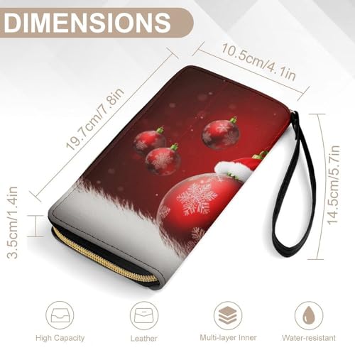 Red Ball Xmas Print PU Leather Wristlet Wallet Slim Card Holder Organizer with Zipper Coin Pocket & Cash Slots for Women Men2