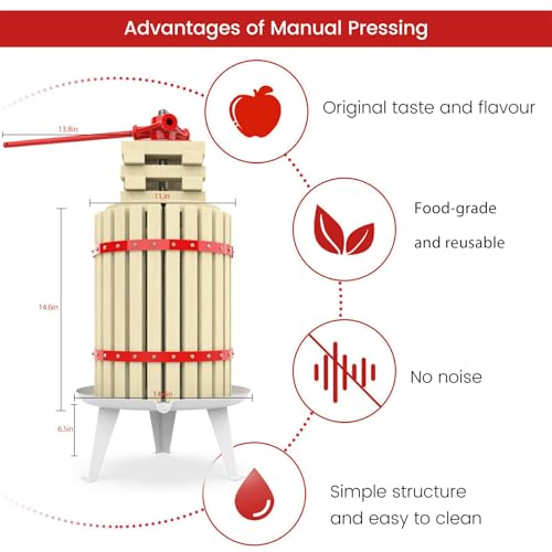 Image of 4.75 Gallon Fruit and Wine Press, Manual Cider Juice Maker with Solid Beech Wood Basket & Heavy-Duty Stand for Apples, Grapes, Berries