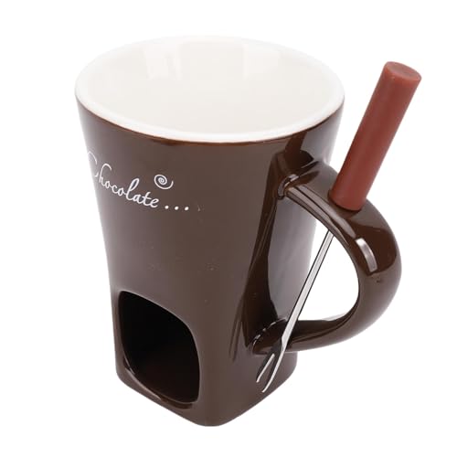 Fockety Taza de Fondue Dulce, Taza de Cerámica para Derretir Chocolate con Tenedor para Queso, Taza de Fondue de Chocolate para Niños Adultos para Citas, Noches de Cine, Regalos de (Café)