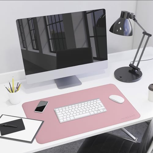 Image of AROPANA Vegan Leather Desk Mat | Large Reversible Mouse Pad & Computer Table Protector | Dual-Side Waterproof Extended Laptop Pad with Edge-Stitched Design (60x35CM, Purple and Pink)