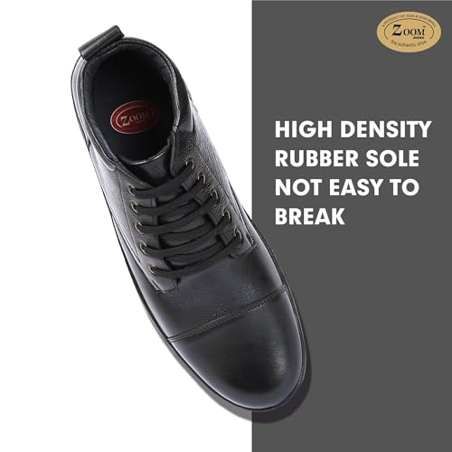 Image of Zoom Shoes A1161 Men's Genuine Leather High Ankle Boots | Stylish Lace-Up Design | Cushioned Insole for Comfort | Durable & Trendy for Everyday Wear