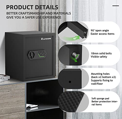 Ultecore 1.52 Cubic Feet Cabinet Safe Box With Digital Keypad & Double Keys Security Money Lock Box For Home Hotel Office Business Jewelry Gun Cash 16.5 X 13.78 X 13 Inches #TOP3