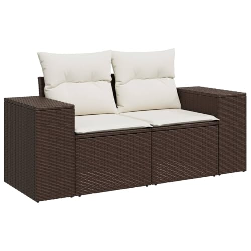 vidaXL Gartensofa mit Kissen 2-Sitzer, Sofa mit Staufach unter Sitzfläche, Terrassensofa mit abnehmbarem waschbarem Bezug, Gartenmöbel Terrassenmöbel, Braun Poly Rattan
