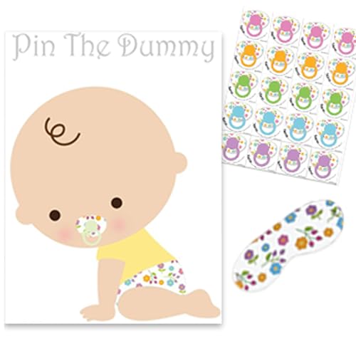 Pin The Dummy On the Baby Game 35 Players Baby Shower Game Blindfold Mask Stickers & A3 Poster