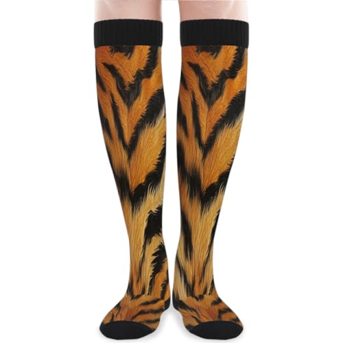 TropicalLife Tiger Stripes Print Compression Socks for Women Men, Knee High Long Socks for Athletic Running Sports Travel, 2-Pair Pack