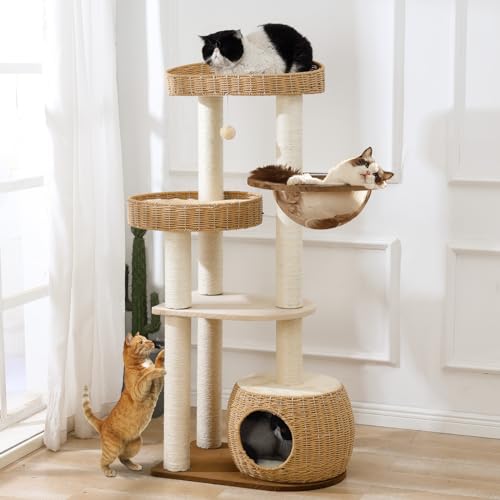 Torre grande e moderna para gatos de 139 cm para ambientes internos, árvore alta para gatos com post