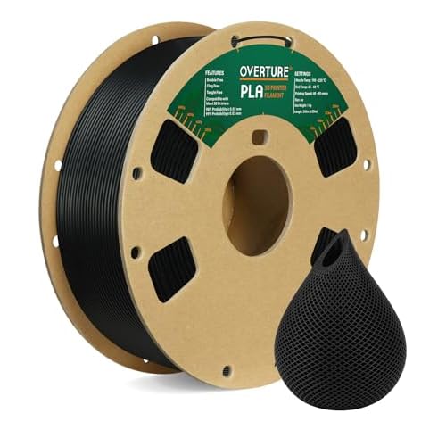OVERTURE PLA Filament 1.75mm PLA 3D Printer Filament, 1kg Cardboard Spool (2.2lbs), Dimensional Accuracy +/- 0.02mm, Fit Most FDM Printer (Black 1-Pack)