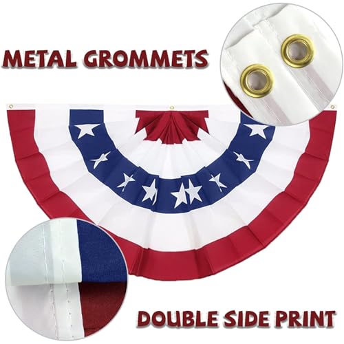 Image of 1 Pack 3x6 Feet 250th Anniversary Large American Flags Patriotic Bunting Stars Stripes 4th of July Pleated Fan USA Flag Banners Red White Blue Decorations for Outdoor Porch,Memorial Day,Independence Day Decorations
