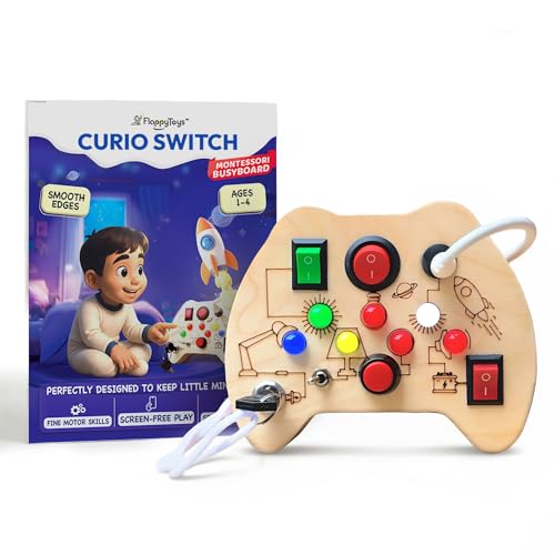 Image of Curio Switch Busy Board for Toddlers 1-3 | Montessori Busy Board with 7 Switches & LEDs | Toys for 1 + Year Boys & Girls | Brain Development Educational Learning Toy