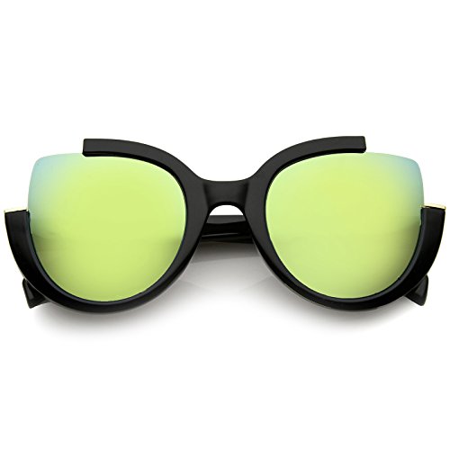 zeroUV Women's Semi-Rimless Teardrop Colored Mirror Lens Oversize Sunglasses 53mm