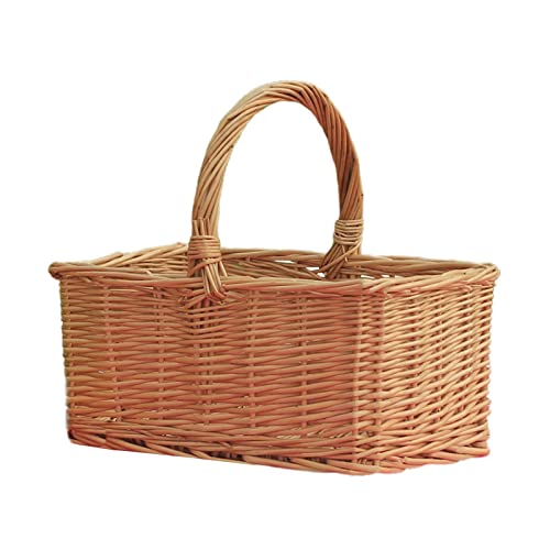 AMLESO Cesta de piquenique de vime tecida à mão, recipiente decorativo respirável portátil rústico c
