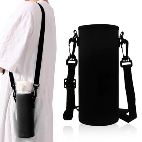 JEYORZY - JEYORZY 1Pièces sac pour bouteille d'eau, Housses Isothermes pour Bouteille d'eau, Portables Sac Bouteille d'eau Porte-Bouteille Thermos avec Bandoulière Réglable pour le Camping Randonnée, Noir-650ml