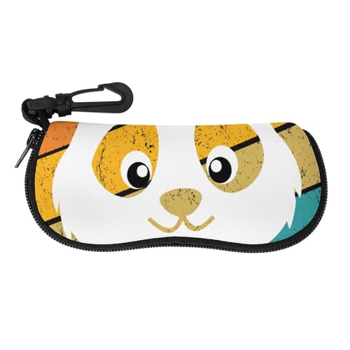 メガネケース メガネポーチ 復古風 虹の背景 パンダ かわいい ファスナー式 軽量 眼鏡ケース 小物入れ 柔らかい 防滴可能 擦り傷防止 フック付き 持ち運び便利 おしゃれ プレゼント