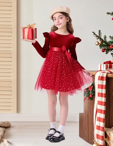 Toddler Baby Girl Christmas Dress Bowknot Velvet Tutu Dresses for 2-8 Years2