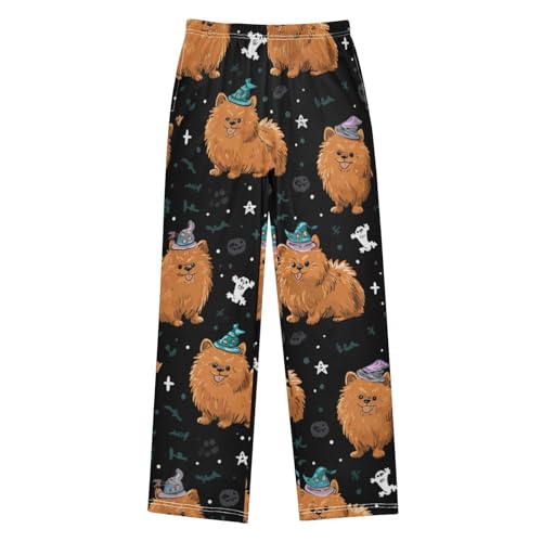 ZZXXB Halloween Pomeranian Boys Long Pants Soft Trousers Elastic Waist Kids Lounge Bottoms with Pockets S-XL