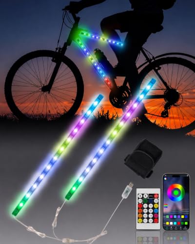 JUSJUBR Bike Lights for Night Riding Multiple Colors and Lighting Modes App & Remote Control Colorful LED Bike Lights with Battery Box for Electric Bicycles and Scooters